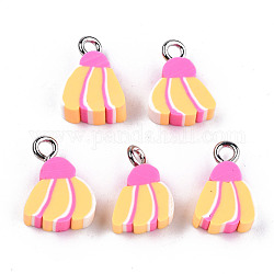 Handmade Polymer Clay Charms, with Platinum Tone Iron Findings, Banana, Yellow, 13~14x10~11x5mm, Hole: 1.8mm