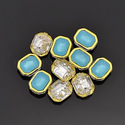 Cuce sul rhinestone, collegamenti multi-strand, acrilico taiwan, oro placcato, accessori d'abbigliamento , rettangolo, cielo blu, 14x12x6.5mm, Foro: 1 mm