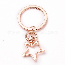 Porte-clés étoile de fer, avec porte-clés en alliage, or rose, 6.9 cm