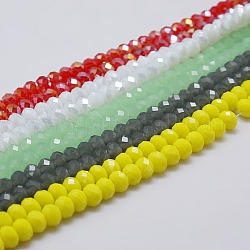 Chapelets de perles en verre électroplaqué, facette, rondelle, couleur mixte, 4x3mm, Trou: 1mm, Environ 140 pcs/chapelet, 18.1 pouce