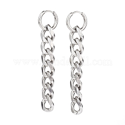 304 Stainless Steel Huggie Hoop Earrings, Curb Chain Tassel Earrings, Stainless Steel Color, 65mm, Pin: 1mm