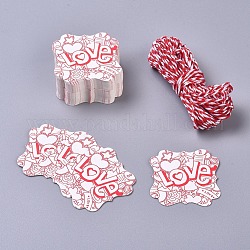 Étiquettes-cadeaux en papier, étiquettes de suspension, pour les arts et l'artisanat, avec des cordes de coton, pour la Saint Valentin, carré avec le mot amour, blanc et rouge, 45x45x0.5 mm, 50 pcs / set