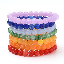 Bijoux chakra, ensembles de bracelets de perles extensibles acryliques, ronde, couleur mixte, diamètre intérieur: 2-1/8 pouce (5.4 cm), perle: 8 mm, 7 pièces / kit