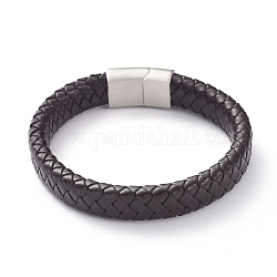 Bracelets unisexes armure de cordon en cuir, avec fermoirs magnétiques en 304 acier inoxydable, brun coco, 8-1/4 pouce (21 cm), 12x6mm