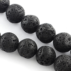 Hebras de cuentas redondas de piedras preciosas de roca de lava natural, negro, 12mm, agujero: 1.5 mm, aproximamente 33 pcs / cadena, 15.7 pulgada