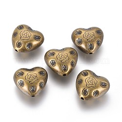 Ccb Kunststoff-Perlen, Herz mit Rosen, Antik Bronze, 25.5x27.5x15.5 mm, Bohrung: 2.5 mm