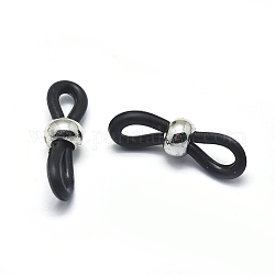 Portaocchiali ecologici, occhiali estremità ad anello in gomma, con accessori di ottone, nero, platino, 20x6mm, Foro: 2.5x5 mm