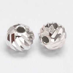 Fancy Cut Faceted Round 925 Sterling Silver Beads, Silver, 8mm, Hole: 1.5mm