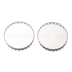 304 Stainless Steel Cabochon Settings, Lace Edge Bezel Cups, Flat Round, Stainless Steel Color, Tray: 30mm, 31x2.4mm 