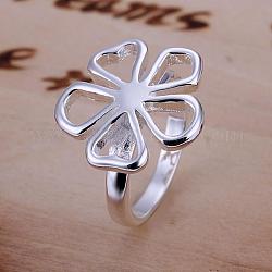 Простые латуни цветок палец кольца для женщин, серебристый цвет, размер США 8 (18.1 мм)