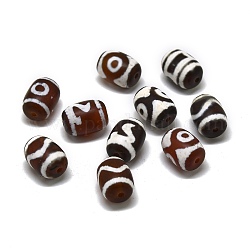 Perles de style tibétain, Perles d'agate naturelles, teinte, baril, Modèles mixtes, 13.5~14.5x10mm, Trou: 1.6mm