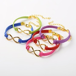 Valentines Gift Ideas for Her Faux Suede Cord Alloy Infinity Link Bracelets, with Lobster Claw Clasps, Mixed Color, 178mm