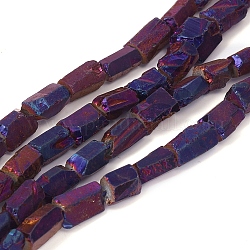 Electroplated Natural Quartz Crystal Beads Strands, Nuggets, Purple Plated, 12~14x6~10x6~10mm, Hole: 1mm, about 30pcs/strand, 15.35 inch(39cm)