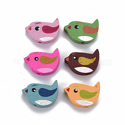 6 Styles Printed Natural Wooden Beads, Dyed, Bird, Mixed Color, 16x21x4.5mm, Hole: 2mm, about 1040pcs/500