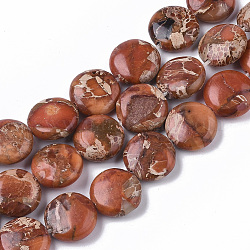 Fili di perle di diaspro imperiale naturale, tinto, rotondo e piatto, cioccolato, 12x6mm, Foro: 1.2 mm, circa 32~34pcs/filo, 15.35 pollice ~ 15.94 pollici (39~40.5 cm).