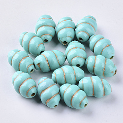 Plating Acrylic Beads, Golden Metal Enlaced, Bread, Dark Turquoise, 18.5x12mm, Hole: 2mm, about 332pcs/462g