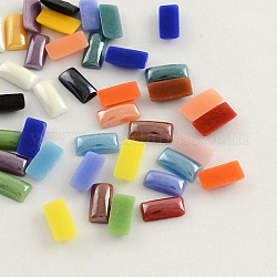 Pearlized Plated Opaque Glass Cabochons, Rectangle, Mixed Color, 10x5x2.5mm