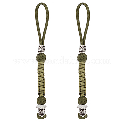 Handmade Nylon Parachute Cord for Men, with Alloy Skull Knife Beads Lanyards for EDC Accessories, Olive Drab, 170x16.5x14.5mm