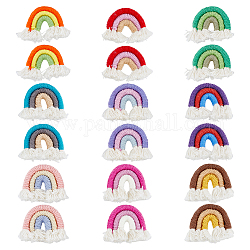 DICOSMETIC 18Pcs 9 Colors Polycotton(Polyester Cotton) Rainbow Wall Hanging, Macrame Woven Rainbow, Mixed Color, 37~43x39~44x8~9mm, 2Pcs/color