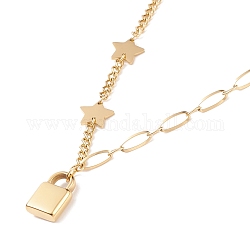 Placcatura ionica (ip) 304 lucchetto in acciaio inossidabile e collana con ciondolo a stella da donna, oro, 15.75 pollice (40 cm)