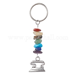 Tibetan Style Zinc Alloy Keychains, with Synthetic & Natural Mixed Gemstone and Iron Split Key Rings, Electric Iron, 7.8cm, Electric Iron: 51x18x5mm