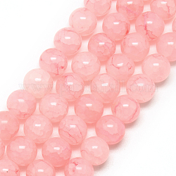 Hilos de abalorios de vidrio craquelado pintado, redondo, rosa, 6mm, agujero: 1.3~1.6 mm, aproximamente 133 pcs / cadena, 31.4 pulgada