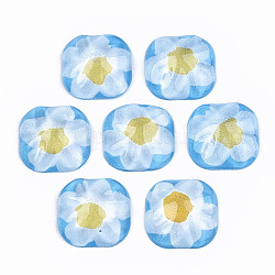 Durchscheinende Acryl-Cabochons, Quadrat mit Blumenmuster, Licht Himmel blau, 24.5x24.5x8.5 mm