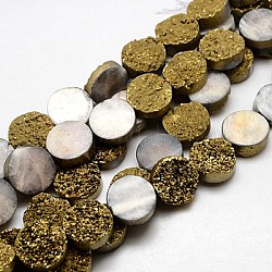 Natural Agate Beads Strands, Golden Plated, Flat Round, Goldenrod, 25~26x6~10mm, Hole: 1mm