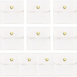 BENECREAT 10Pcs White PU Leather Jewelry Pouch, 3x3 inch Square Small Travel Bag with Snap Button for Festival, Wedding Party Favor Gift Wrapping Bag