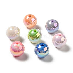 UV Plating Opaque Acrylic Beads, Round, Mixed Color, 15~15.5x15.5~16mm, Hole: 2.7~2.8mm