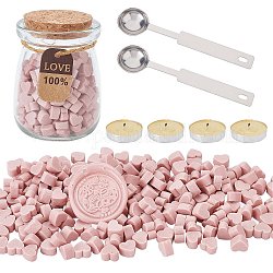 Kits de partículas de cera de sellado craspire para sello de sello retro, con cuchara de acero inoxidable, vela, jarra de vidrio, rosa, 7.3x8.6x5mm, aproximamente 110~120 unidades / bolsa, 2 bolsa