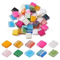 2-Hole Glass Seed Beads, Mixed Style, Rectangle, Mixed Color, 5x4.5~5.5x2~2.5mm, Hole: 0.5~0.8mm