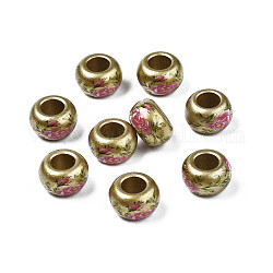Perles acryliques opaques peintes à la bombe, Perles avec un grand trou   , plat rond, kaki foncé, 15x9mm, Trou: 7mm