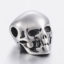 Abalorios de 304 acero inoxidable, cráneo, plata antigua, 12x9x9mm, agujero: 2.5 mm