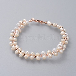 Bracelets de perles, avec perle naturelle, Perles en laiton, cornsilk, or rose, 7-1/2 pouce (19 cm), 9mm