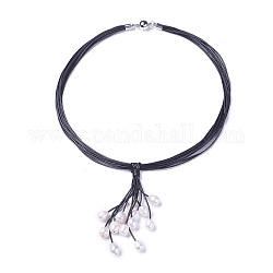 Collane di lariat con cordino cerato, con catenacci magnetici di perle e ottone, nero, 19.3 pollice ~ 19.7 pollici (49~50 cm)