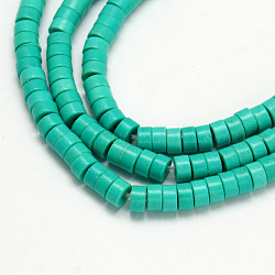 Chapelets de perles en turquoise synthétique, perles heishi, teinte, plat rond, turquoise, 6x3mm, Trou: 1mm, Environ 135 pcs/chapelet, 15.75 pouce