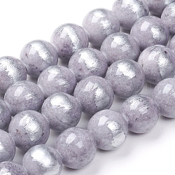 Natürliche Jade Perlen Stränge, gebürstete silberne Farbe, gefärbt, Runde, lichtgrau, 4 mm, Bohrung: 0.8 mm, ca. 90 Stk. / Strang, 15.7 Zoll (40 cm)