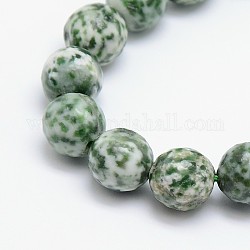 Natürliche grüne Fleck Jaspis Perlen Stränge, Runde, facettiert, 14 mm, Bohrung: 1 mm, ca. 28 Stk. / Strang, 15.5 Zoll