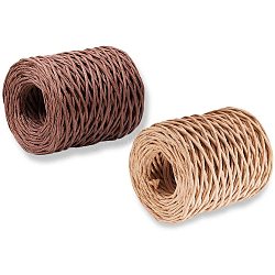 JEWELEADER 2 Colors 110 Yard Floral Iron Bind Wire 2mm Paper Wrapped Rattan Rope Rustic Paper Twine for Flower Bouquet DIY Craft Gift Wrap Weaving Basket Vase Christmas Decoration - Coconut Brown Peru