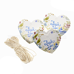 Thanksgiving Themed Paper Hang Gift Tags, with Hemp Cord, Heart Pattern, Rope: 5m, Tags: 25pcs/bag