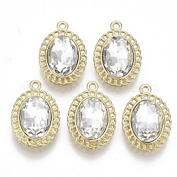 Crystal Glass Rhinestone Pendants, with Rack Plating Alloy Pendant Cabochon Settings, Cadmium Free & Lead Free, Oval, Light Gold, 23x16x6mm, Hole: 1.6mm