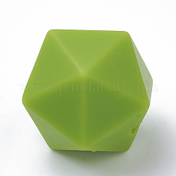 Perlas focales de silicona ecológicas de grado alimenticio, masticar cuentas para mordedores, diy collares de enfermería haciendo, icosaedro, verde amarillo, 16.5x16.5x16.5mm, agujero: 2 mm