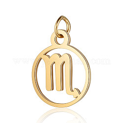 201 Stainless Steel Charms, with Jump Rings, Polished, Flat Round with Constellation, Golden, Scorpio, 13x11x1mm, Hole: 2.5mm