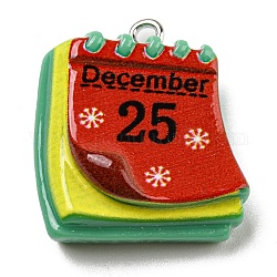 Undurchsichtige Harzanhänger, Weihnachtsanhänger mit platinierten Eisenschlaufen, Kalender, 24x22x8 mm, Bohrung: 2 mm