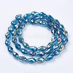 Chapelets de perles en verre électroplaqué, de couleur plaquée ab , larme à facettes, bleu profond du ciel, 15x10mm, Trou: 1mm, 50 pcs / chapelet, 27.1 pouce