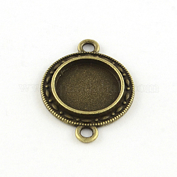 Impostazioni piatti rotondi stile tibetano Connettore in lega cabochon,  piombo & nichel libero, bronzo antico, vassoio: 14mm, 28x20x2.5mm, Foro: 2 mm, circa 410pcs/1000g