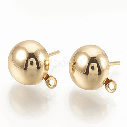Accessoires de clous d'oreilles en fer, avec boucle, sans nickel, demi-rond, véritable 18k plaqué or, 10.5x8mm, Trou: 1mm, pin: 0.5 mm