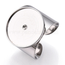 304 anillo de dedo de puño abierto de acero inoxidable engastes de cabujón, plano y redondo, color acero inoxidable, nosotros tamaño 8 (18.1 mm), diámetro de la bandeja: 18 mm, diámetro interior: 17 mm