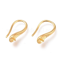 Brass Earring Hooks, Long-Lasting Plated, Ear Wire, for Half Drilled Beads, Real 18K Gold Plated, 14.7mm, 21 Gauge, Pin: 0.7mm